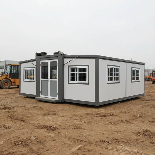 "Foldable insulated container home with windows and door – 19FT model"

"Portable prefab tiny home cabin for off-grid living and remote offices"

"Modular container house interior layout – white insulated walls and windows"