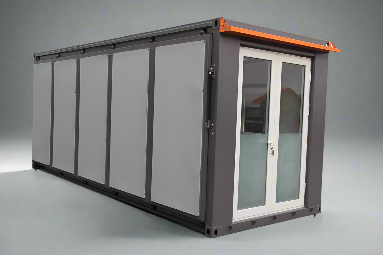 "Foldable insulated container home with windows and door – 19FT model"

"Portable prefab tiny home cabin for off-grid living and remote offices"

"Modular container house interior layout – white insulated walls and windows"