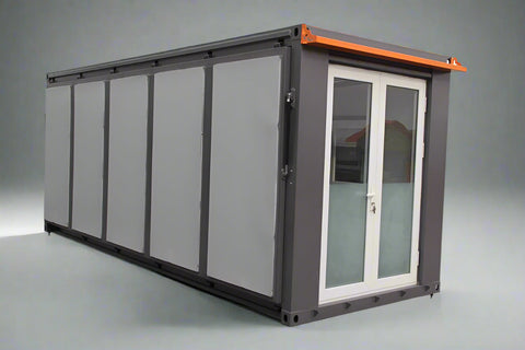 "Foldable insulated container home with windows and door – 19FT model"

"Portable prefab tiny home cabin for off-grid living and remote offices"

"Modular container house interior layout – white insulated walls and windows"