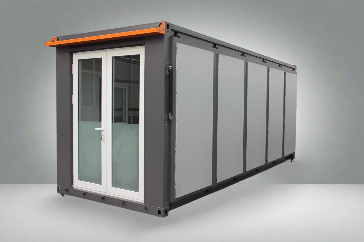 "Foldable insulated container home with windows and door – 19FT model"

"Portable prefab tiny home cabin for off-grid living and remote offices"

"Modular container house interior layout – white insulated walls and windows"