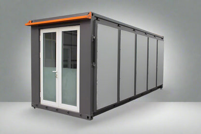 "Foldable insulated container home with windows and door – 19FT model"

"Portable prefab tiny home cabin for off-grid living and remote offices"

"Modular container house interior layout – white insulated walls and windows"