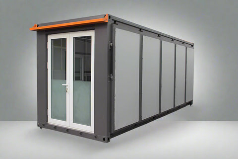 "Foldable insulated container home with windows and door – 19FT model"

"Portable prefab tiny home cabin for off-grid living and remote offices"

"Modular container house interior layout – white insulated walls and windows"