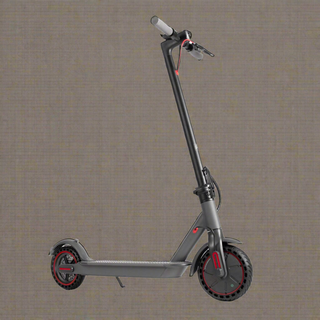 “Folding electric scooter with 8.5-inch tires and 250W motor”

“Black electric scooter folded for compact storage”

“Side view of lightweight commuter e-scooter for adults”

“Close-up of scooter handlebar with cruise control”

“Electric scooter parked for city commuting”

