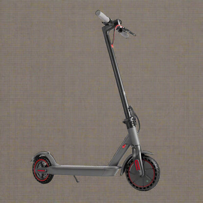 “Folding electric scooter with 8.5-inch tires and 250W motor”

“Black electric scooter folded for compact storage”

“Side view of lightweight commuter e-scooter for adults”

“Close-up of scooter handlebar with cruise control”

“Electric scooter parked for city commuting”


