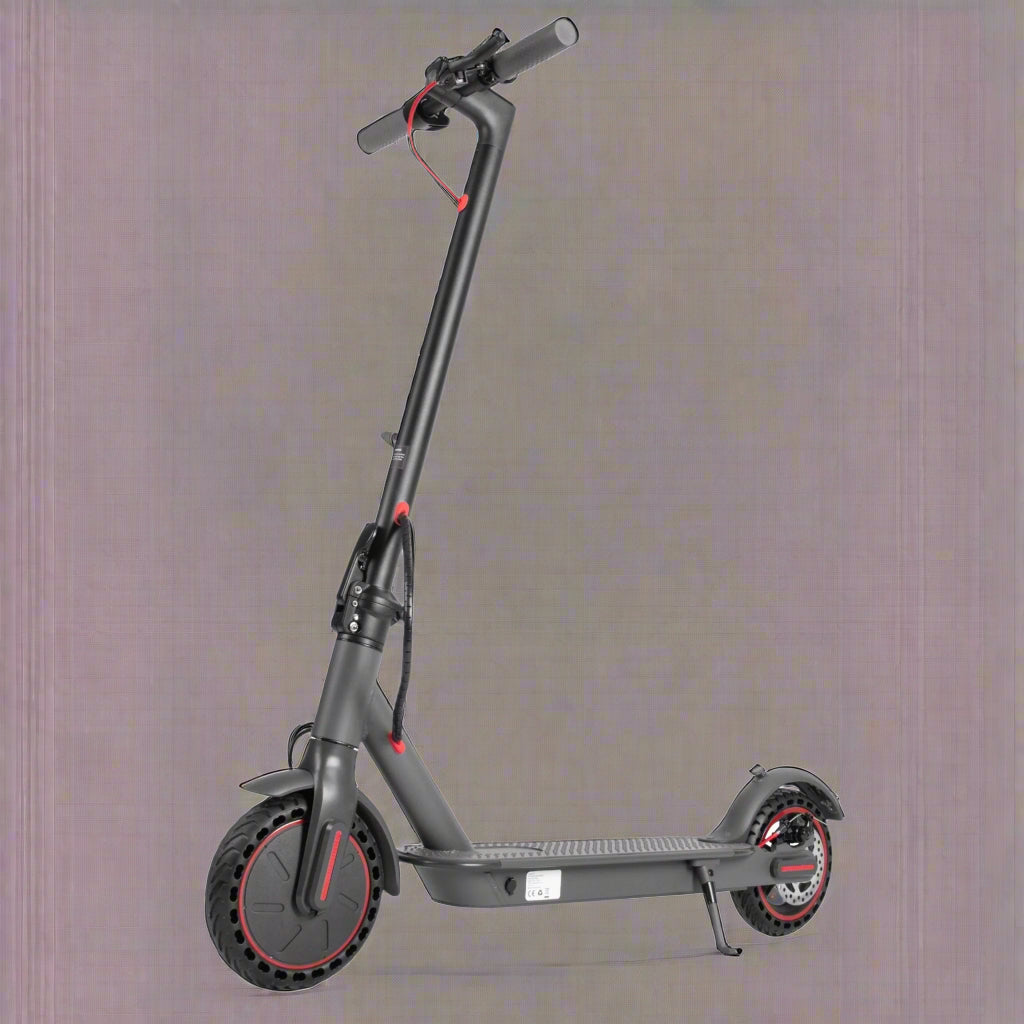 “Folding electric scooter with 8.5-inch tires and 250W motor”

“Black electric scooter folded for compact storage”

“Side view of lightweight commuter e-scooter for adults”

“Close-up of scooter handlebar with cruise control”

“Electric scooter parked for city commuting”

