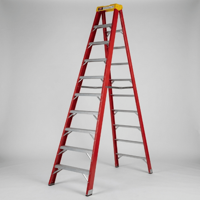 NEW Folding Fiberglass Step Ladder – Heavy - Duty Non - Conductive Utility Ladder for Home & Jobsite - General Equipment with 10 Step 9.8 FT 813515 | Sold by Uncle Wiener's Wholesale