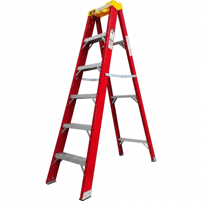 NEW Folding Fiberglass Step Ladder – Heavy - Duty Non - Conductive Utility Ladder for Home & Jobsite - General Equipment with 6 Step 5.8 FT 813513 | Sold by Uncle Wiener's Wholesale