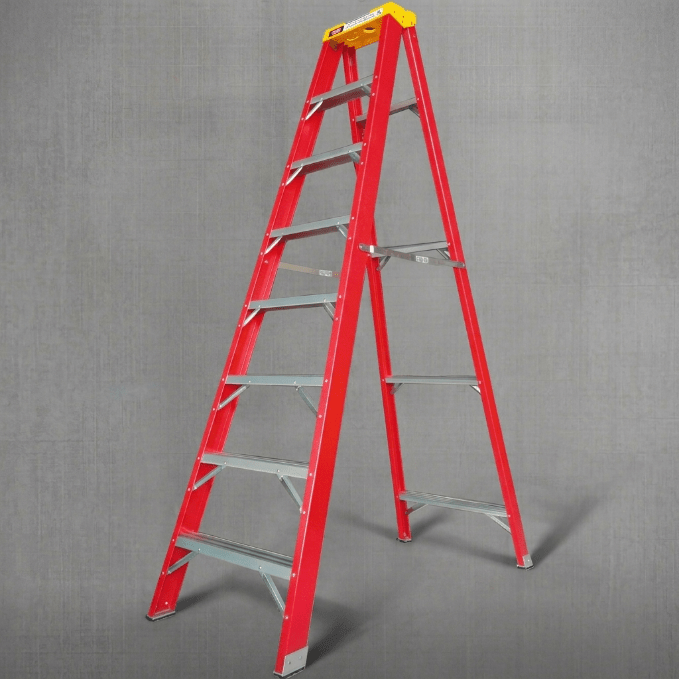 NEW Folding Fiberglass Step Ladder – Heavy - Duty Non - Conductive Utility Ladder for Home & Jobsite - General Equipment with 8 Step 7.8 FT 813514 | Sold by Uncle Wiener's Wholesale