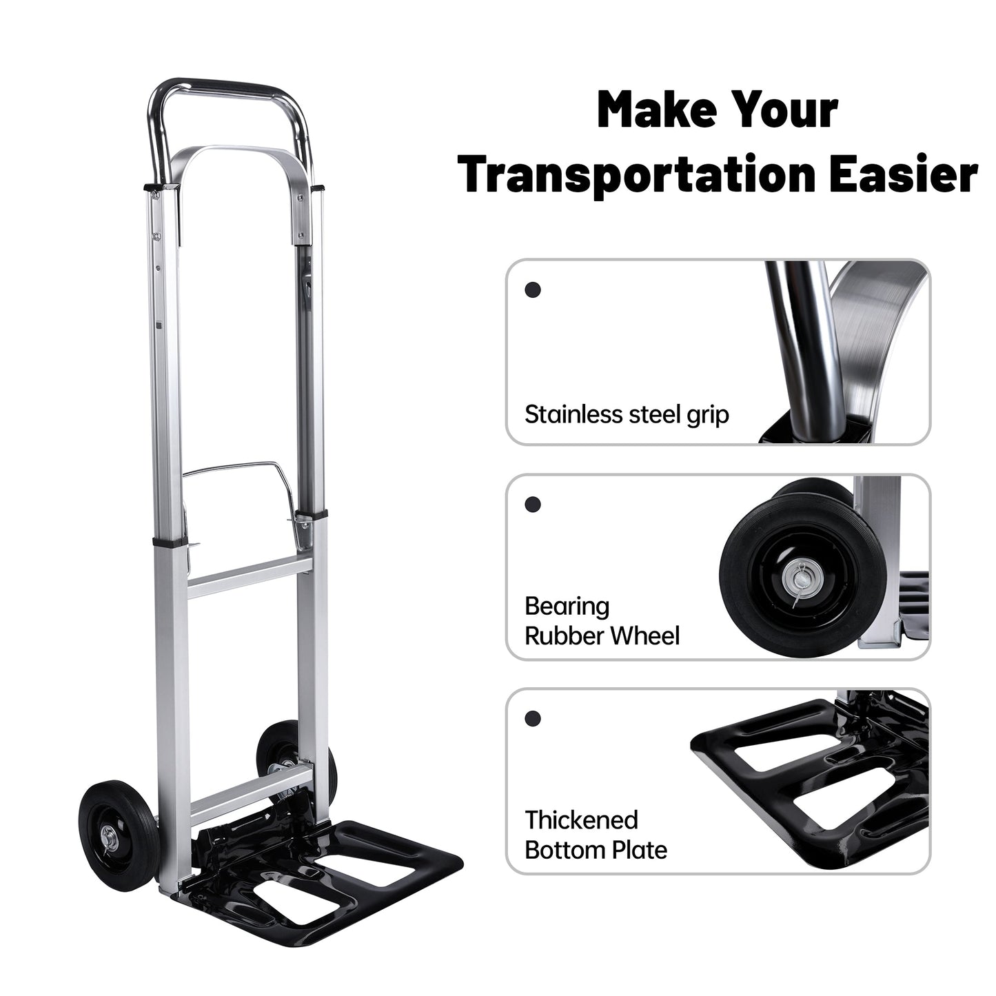 New Folding Hand Truck Dolly Cart with Telescoping Handle, Portable Aluminum Sack Truck with 15cm Rubber Wheels for Moving, Shopping, Travel & Office Use AMACC80 - with | Sold by Uncle Wiener's Wholesale