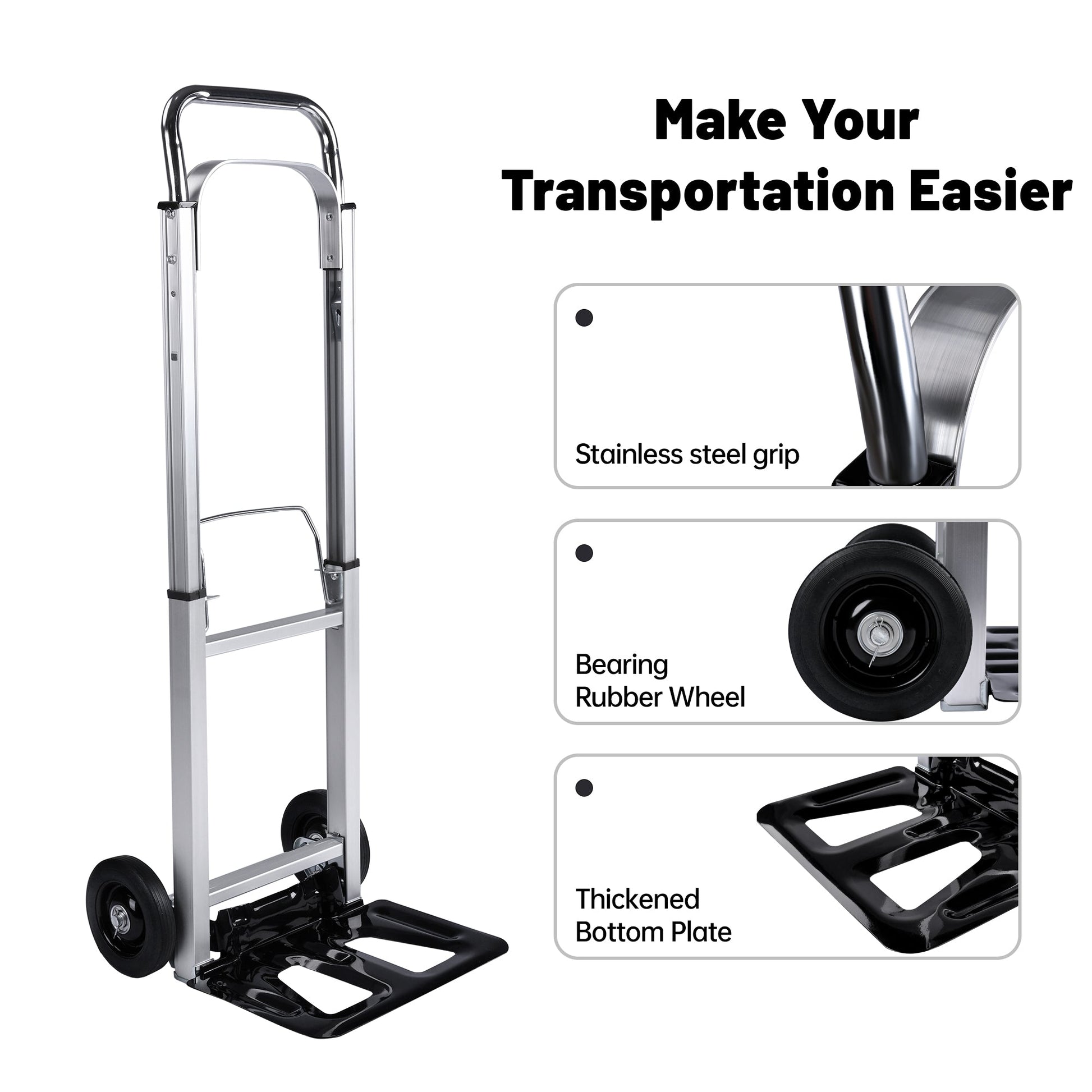 New Folding Hand Truck Dolly Cart with Telescoping Handle, Portable Aluminum Sack Truck with 15cm Rubber Wheels for Moving, Shopping, Travel & Office Use AMACC80 - with | Sold by Uncle Wiener's Wholesale