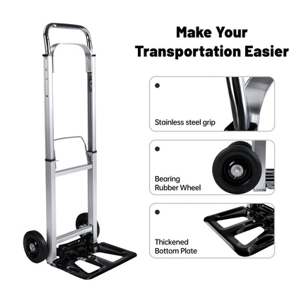 New Folding Hand Truck Dolly Cart with Telescoping Handle, Portable Aluminum Sack Truck with 15cm Rubber Wheels for Moving, Shopping, Travel & Office Use AMACC80 - with | Sold by Uncle Wiener's Wholesale