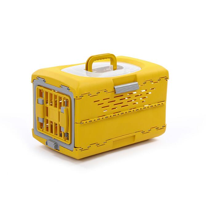 New Folding Plastic Pet Carrier – Airline - Approved Crate for Small & Large Pets - with SMALL YELLOW 18.9″X11.8″X12.5″ | Sold by Uncle Wiener's Wholesale
