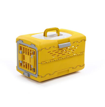 New Folding Plastic Pet Carrier – Airline - Approved Crate for Small & Large Pets - with SMALL YELLOW 18.9″X11.8″X12.5″ | Sold by Uncle Wiener's Wholesale