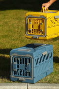 New Folding Plastic Pet Carrier – Airline - Approved Crate for Small & Large Pets - with LARGE BLUE | Sold by Uncle Wiener's Wholesale