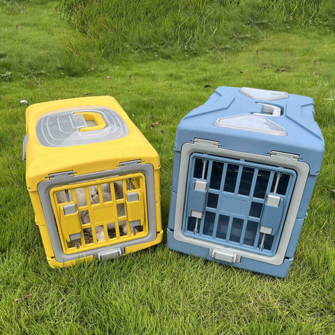 New Folding Plastic Pet Carrier – Airline - Approved Crate for Small & Large Pets - with LARGE BLUE | Sold by Uncle Wiener's Wholesale