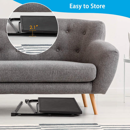 "Adjustable folding TV tray table with 3 tilt angles and cup holder for sofa or bed use – Model S3135"