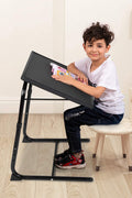 "Adjustable folding TV tray table with 3 tilt angles and cup holder for sofa or bed use – Model S3135"