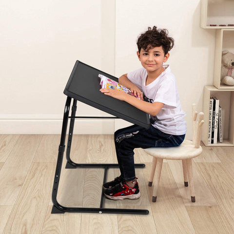 "Adjustable folding TV tray table with 3 tilt angles and cup holder for sofa or bed use – Model S3135"