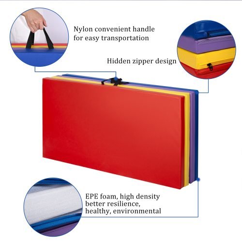 Foldable 4x8 Ft Yoga Mat in Multi-Color

Tri-Fold Thick Exercise Mat for Home Gym

Durable EPE Foam Fitness Mat

Water-Resistant Workout Mat with Handle

Home Use Folding Gymnastics Mat

Child practicing on colorful foam mat

Folded yoga mat stored neatly

Multi-use mat in home workout setup