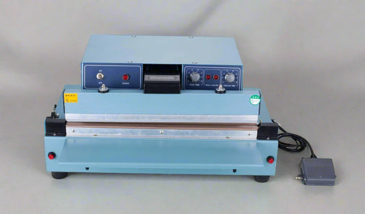 Foot pedal semi-automatic bag sealing machine side view
TianyuYoudo bag sealer with 32cm sealing width
High-speed heat sealer machine for packaging
Blue tabletop foot pedal bag sealing machine
FKR450 bag sealer for food storage and industrial use