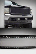 Black rivet mesh grille installed on Ford F-250
Side view of FDGRL48 grille finish and build
Close-up of stainless steel mesh and rivets
Black powder-coated grille laid flat
Packaging and grille kit contents