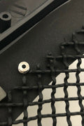 Black rivet mesh grille installed on Ford F-250
Side view of FDGRL48 grille finish and build
Close-up of stainless steel mesh and rivets
Black powder-coated grille laid flat
Packaging and grille kit contents