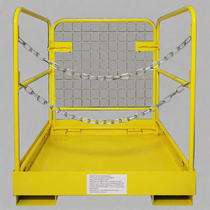 Forklift safety work platform cage

Aerial lift basket attachment for forklifts

WP36 safety cage with double doors

Folding yellow forklift cage for elevated tasks

Galvanized mesh safety cage on warehouse floor