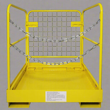 Forklift safety work platform cage

Aerial lift basket attachment for forklifts

WP36 safety cage with double doors

Folding yellow forklift cage for elevated tasks

Galvanized mesh safety cage on warehouse floor