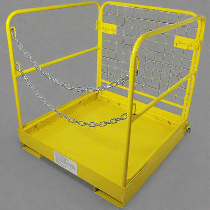 Forklift safety work platform cage

Aerial lift basket attachment for forklifts

WP36 safety cage with double doors

Folding yellow forklift cage for elevated tasks

Galvanized mesh safety cage on warehouse floor
