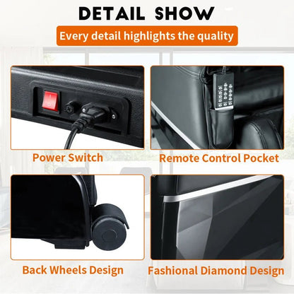 Black heated full-body massage chair with airbags and USB port
Close-up of foot rollers on EC55 massage chair
Airbag placement on full-body massage recliner
Side view of EC55 massage chair in living room