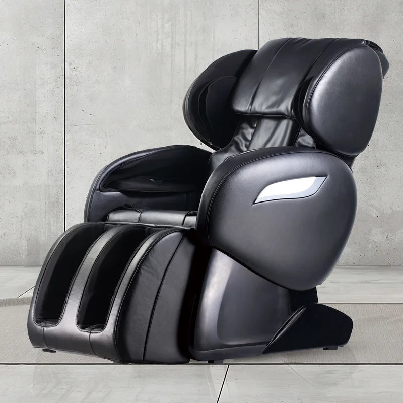 Black heated full-body massage chair with airbags and USB port
Close-up of foot rollers on EC55 massage chair
Airbag placement on full-body massage recliner
Side view of EC55 massage chair in living room