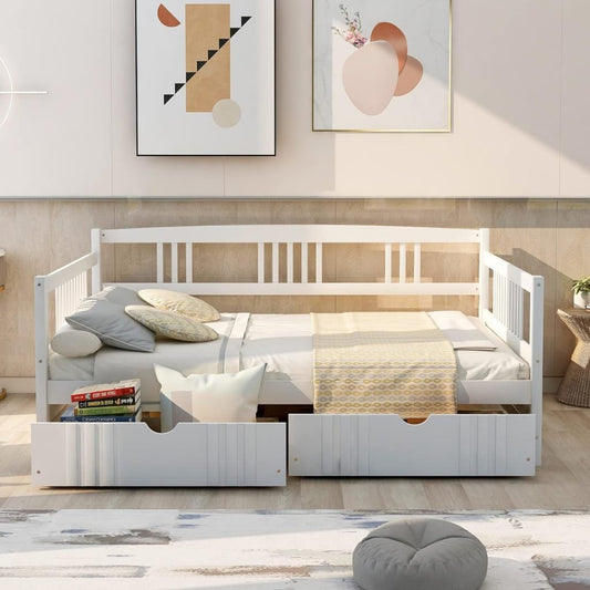 New Full Size Wooden Daybed with 2 Storage Drawers – Modern Solid Wood Bed Frame for Bedroom or Guest Room B0CQT5XXMF - with | Sold by Uncle Wiener's Wholesale
