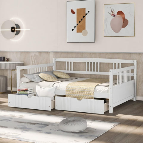 New Full Size Wooden Daybed with 2 Storage Drawers – Modern Solid Wood Bed Frame for Bedroom or Guest Room B0CQT5XXMF - with | Sold by Uncle Wiener's Wholesale