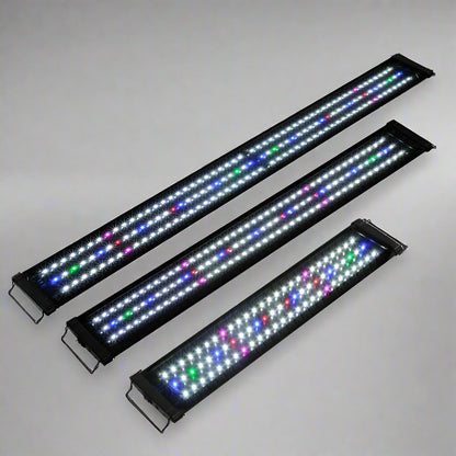 Full spectrum RGB LED aquarium light for freshwater tanks
Energy-efficient LED light fixture for fish and plants
Slim LED aquarium light for 24 to 72 inch tanks
Adjustable RGB aquarium lighting with mounting brackets