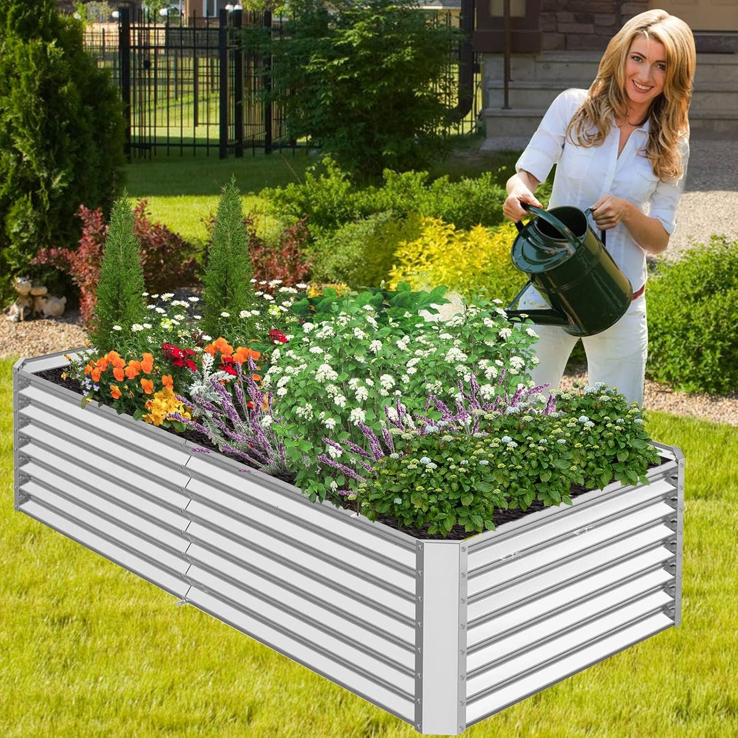 Galvanized Rectangle Raised Garden Bed for Outdoor Growing

Rust-Resistant Metal Planter Box for Vegetables and Herbs

Durable Outdoor Garden Bed for Backyard Gardening