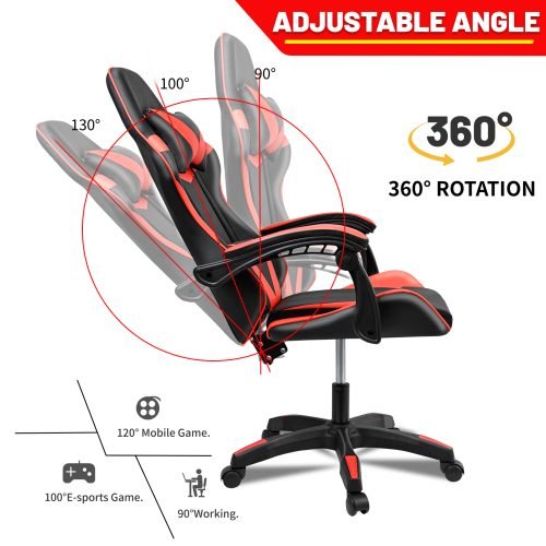 Black and Gray Gaming Office Chair Front View

Racing Style Chair with Adjustable Recline

Multiple Color Variants of Gaming Chairs

High Back Ergonomic Office Chair with Pillows