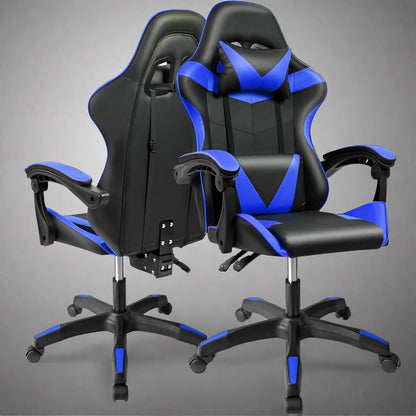 Black and Gray Gaming Office Chair Front View

Racing Style Chair with Adjustable Recline

Multiple Color Variants of Gaming Chairs

High Back Ergonomic Office Chair with Pillows