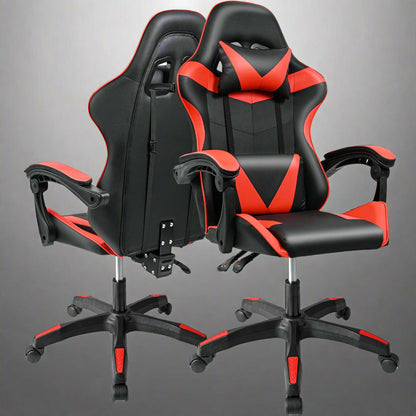 Black and Gray Gaming Office Chair Front View

Racing Style Chair with Adjustable Recline

Multiple Color Variants of Gaming Chairs

High Back Ergonomic Office Chair with Pillows