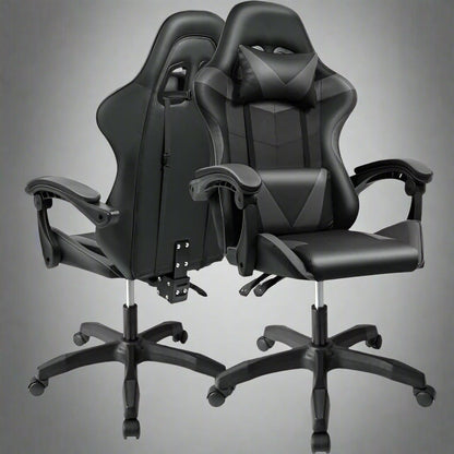 Black and Gray Gaming Office Chair Front View

Racing Style Chair with Adjustable Recline

Multiple Color Variants of Gaming Chairs

High Back Ergonomic Office Chair with Pillows