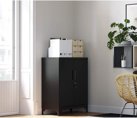 Heavy-Duty Metal Garage Cabinet with Lockable Doors Front View

Steel Garage Storage Cabinet Adjustable Shelves OMC013B01

Lockable Storage Cabinet for Workshop or Office

Industrial Garage Storage Cabinet with Powder-Coated Finish