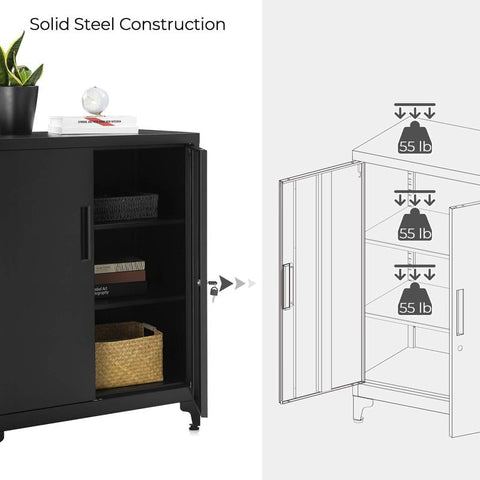 Heavy-Duty Metal Garage Cabinet with Lockable Doors Front View

Steel Garage Storage Cabinet Adjustable Shelves OMC013B01

Lockable Storage Cabinet for Workshop or Office

Industrial Garage Storage Cabinet with Powder-Coated Finish