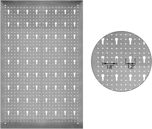 Heavy-duty metal pegboard set with 3 panels and 22 tool holders for garage or workshop wall organization
