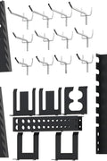 Heavy-duty metal pegboard set with 3 panels and 22 tool holders for garage or workshop wall organization
