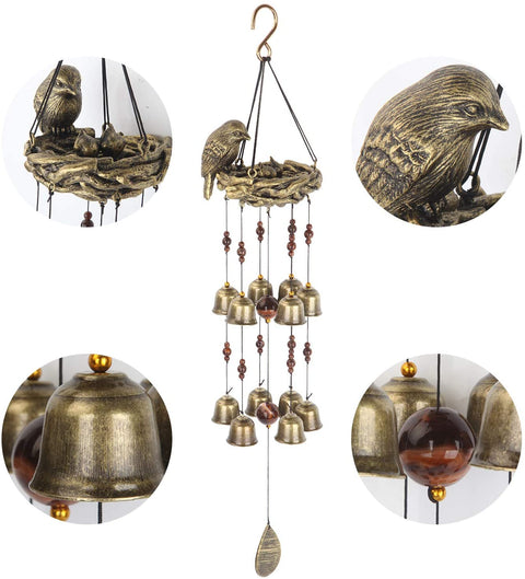 NEW Garden Birds Nest Wind Chime 12 Wind Bells S3120 – Soothing Copper Alloy Chime - with | Sold by Uncle Wiener's Wholesale