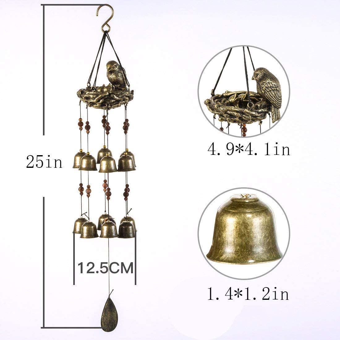 NEW Garden Birds Nest Wind Chime 12 Wind Bells S3120 – Soothing Copper Alloy Chime - with | Sold by Uncle Wiener's Wholesale