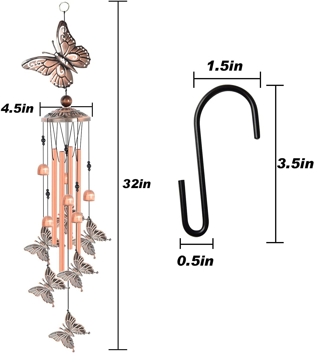 NEW Garden Butterfly Metal Wind Chimes ��� Handcrafted Aluminum Tub" (S3122) - with | Sold by Uncle Wiener's Wholesale