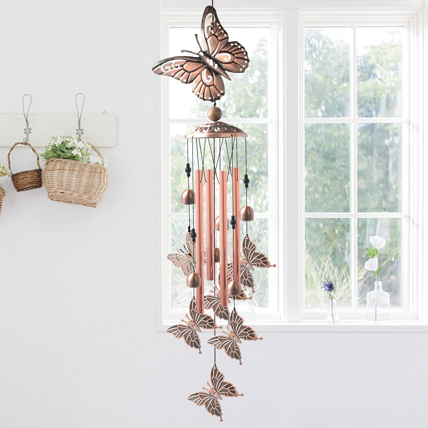 NEW Garden Butterfly Metal Wind Chimes ��� Handcrafted Aluminum Tub" (S3122) - with | Sold by Uncle Wiener's Wholesale