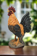 Side angle of UV-resistant resin rooster statue for outdoor décor
