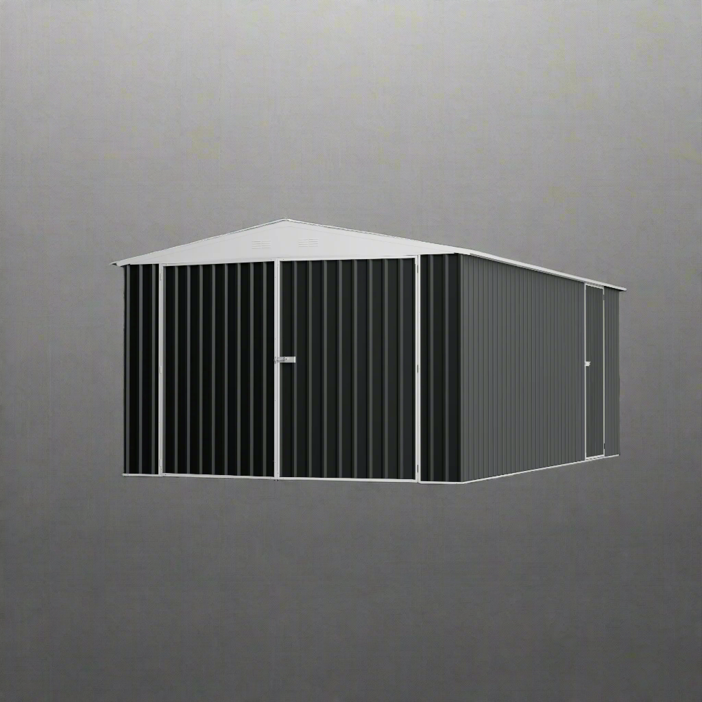 “11x19 FT metal garage shed in cream with sloped roof and double doors”

“Interior view of spacious 11x19 FT steel garage shed”

“Dark gray metal outdoor storage building with wide door access”

“Large vehicle shed for tools, cars, or workshop use”

“Optional spare door kit for metal garden shed G1119DGK”