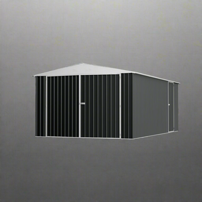 “11x19 FT metal garage shed in cream with sloped roof and double doors”

“Interior view of spacious 11x19 FT steel garage shed”

“Dark gray metal outdoor storage building with wide door access”

“Large vehicle shed for tools, cars, or workshop use”

“Optional spare door kit for metal garden shed G1119DGK”